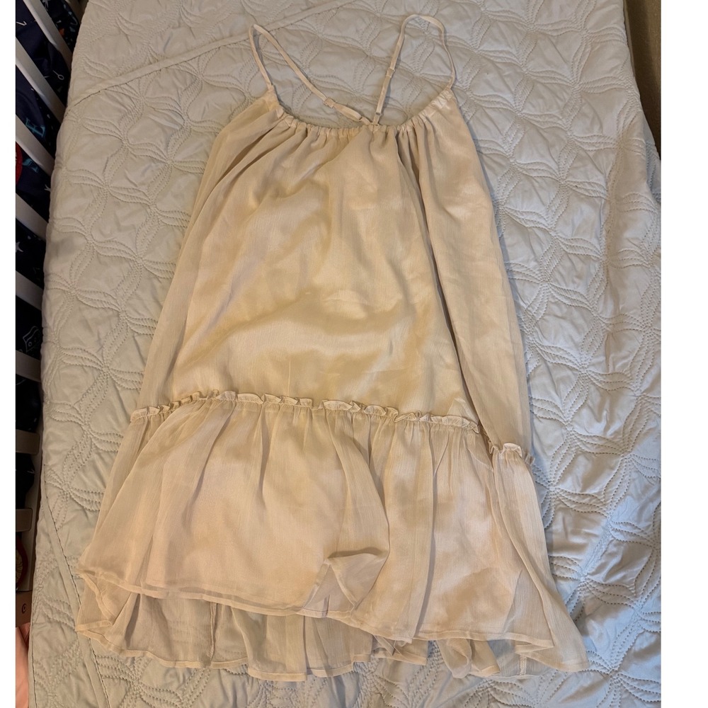 Wishlist Apparel Elowyn Dress NWT Large Ivory Tiered Chiffon Ruffle Mini Dress